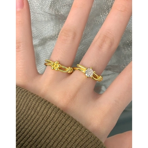 S925 silver gold-plated flower knot ring with cubic zirconia for women on hand