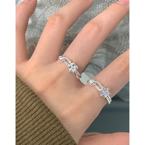S925 sterling silver flower zircon ring set with knot line design for women