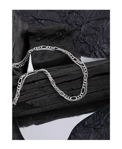 Detail of S925 sterling silver double layer chain necklace on a premium black background
