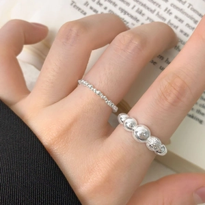 Minimalist S925 sterling silver bubble bead open rings in a stacked style for women