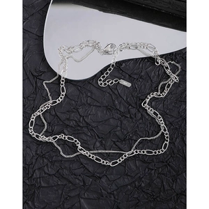 Minimalist S925 sterling silver double-layer chain necklace with Figaro link design
