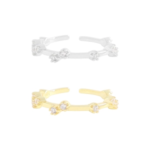 Minimalist S925 sterling silver adjustable open rings with sparkling zircon inlay