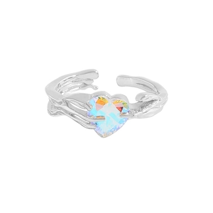 Minimalist S925 silver ring featuring a colorful heart zircon with textured band design