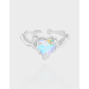 925 Sterling Silver Heart Zirconia Adjustable Open Ring Women Colorful Ins Style Korean Design Fashion Jewelry Ring Gift