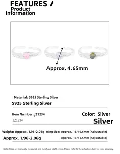 Spécifications des bagues en argent 925 avec zircons colorés et texture ondulée