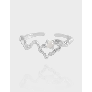 S925 Sterling Silver Agate Ring Korean Irregular Geometric Wavy Line Open Adjustable Ring For Women Minimalist Jewelry Gift
