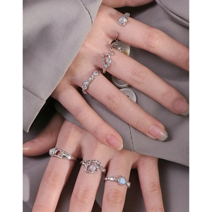 S925 sterling silver geometric irregular rings with agate and opal accents for women