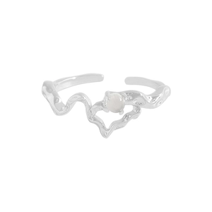 S925 sterling silver irregular wavy ring with white agate stone in minimalist design