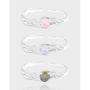 Bague Ouverte Réglable en Argent Sterling S925 pour Femmes Style Coréen Texture Plissée Irrégulière Zirconia Bijoux Cadeau