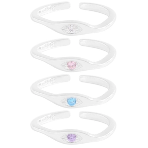 Adjustable S925 sterling silver evil eye rings set with colorful zircon stones