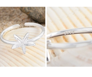 Detail view of S925 sterling silver starfish ring with authentic S925 hallmark engraving