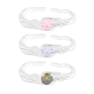Bagues en argent S925 avec texture irrégulière et zircons roses, violets et verts