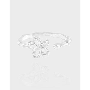 S925 Sterling Silver Hollow Flower Adjustable Open Ring For Women Korean Style Niche Light Luxury Design Finger Ring Jewelry