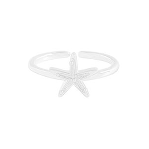 Minimalist S925 sterling silver starfish open ring with polished textured starfish detail