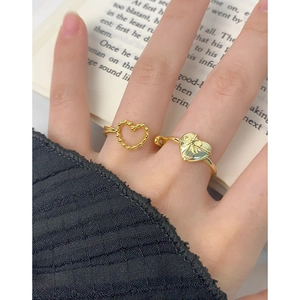 Elegant gold S925 silver double layer hollow heart ring with ribbon bow detailing