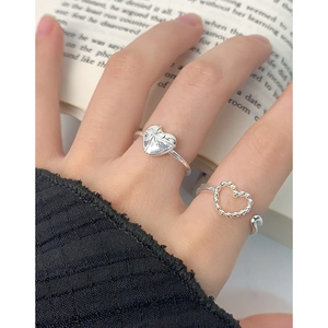 S925 sterling silver geometric hollow heart rings set for women on model hand