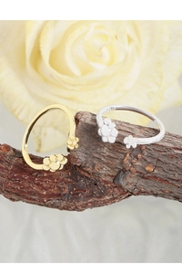 Macro shot of S925 sterling silver adjustable rings with cute paw design on wood
