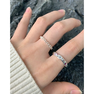Ensemble de bagues en argent S925 avec cœur évidé et pierres précieuses étoilées
