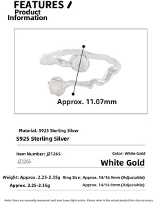 Detailed S925 sterling silver irregular ring specifications with sizing and dimensions