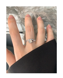 Detailed view of S925 silver irregular lava ring featuring a translucent heart agate stone