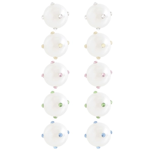 Set mit 5 minimalistischen S925 Silber Perlenohrringen mit bunten Zirkonia Kristallen