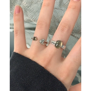 Set de anillos de plata S925 con cuarzo ahumado natural y piedras preciosas verdes finas
