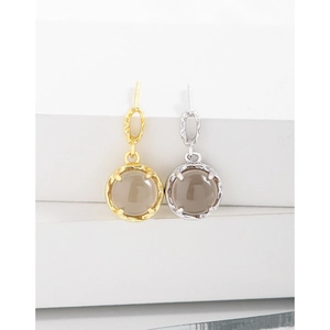 S925 sterling silver drop earrings with natural smoky quartz and hammered texture
