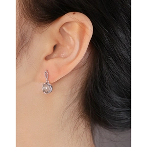 S925 sterling silver drop earrings with textured finish and round natural tea crystal stone