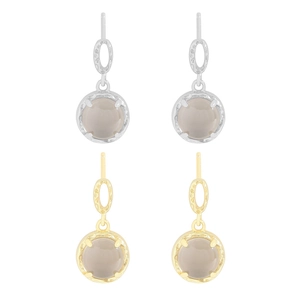 Minimalist S925 silver drop earrings with smoky quartz and textured metal rings in gold and silver
