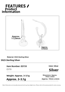 Detailed specs of S925 sterling silver fortune bag earrings with dimensions and weight