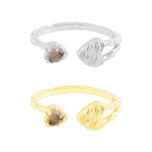 Anillos de plata S925 con cristal marrón en forma de corazón en acabados oro y plata