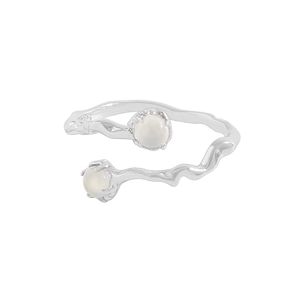 S925 sterling silver minimalist irregular twisted ring featuring dual white agate stones