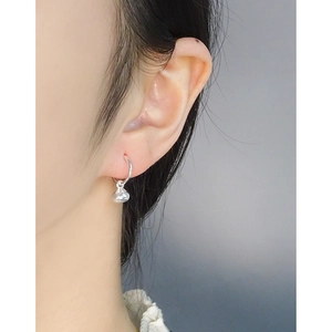 Elegant S925 sterling silver lucky bag drop earrings shown on a female model