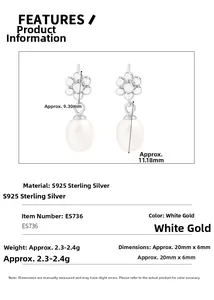 Vue détaillée des boucles d'oreilles fleurs en argent S925 avec perles naturelles