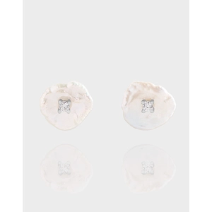 925 Sterling Silver Earring Post Artificial Baroque Pearl Stud Earrings Irregular Minimalist Zircon Inlaid Women Fashion Jewelry