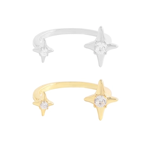 Adjustable S925 sterling silver star rings with zircon stones in gold and silver finish