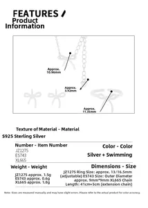Spécifications du coffret bijoux nœud en argent S925 avec collier et bague