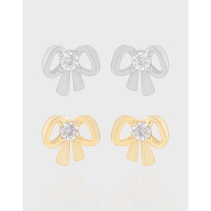 925 Sterling Silver Bow Knot Stud Earrings Minimalist Zirconia Butterfly Ribbon Earrings Gold Silver Plated Elegant Jewelry Gift Women