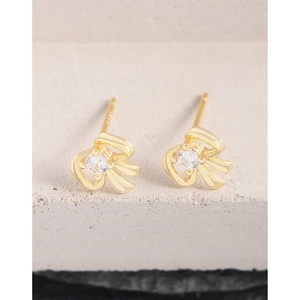 Elegant 925 sterling silver bow knot earrings with sparkling cubic zirconia in gold plating