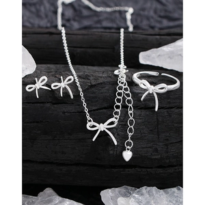 Parure de bijoux minimaliste en argent sterling S925 avec collier, boucles et bague