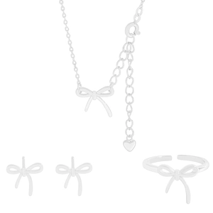 Parure de bijoux minimaliste en argent S925 avec collier boucles et bague nœud