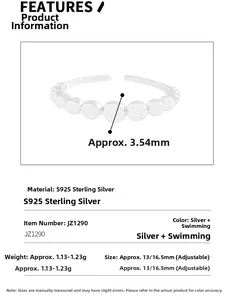 S925 silver ring detail showing 3.54mm width and adjustable open band dimensions