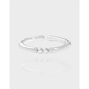 Bague Ajustable en Argent Sterling 925 Minimaliste pour Femme Style Coréen Ins Géométrique Bambou Sphère Ronde Bijoux Cadeau