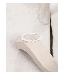 Detailed view of S925 sterling silver beaded wave ring with adjustable open design