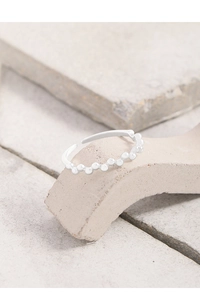 Macro detail of S925 sterling silver adjustable ring with unique bubble bead design