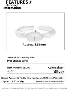 Detailed view of S925 sterling silver open ring with an oval translucent gemstone