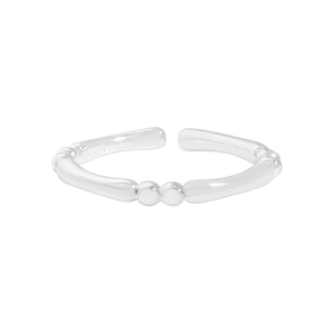 Bague ajustable en argent S925 avec double bille et texture de bambou minimaliste
