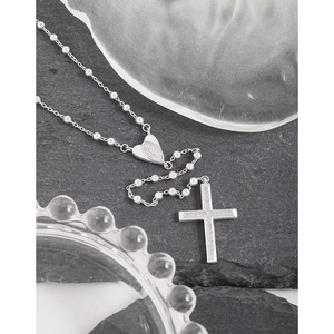 Élégant collier chapelet en argent sterling S925 avec cœur zircon et croix pendentif