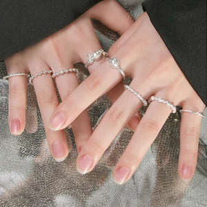 S925 sterling silver minimalist beaded ring set with high polish metallic finish