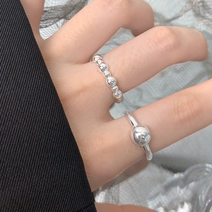Minimalist S925 sterling silver ball rings set with polished beads for women